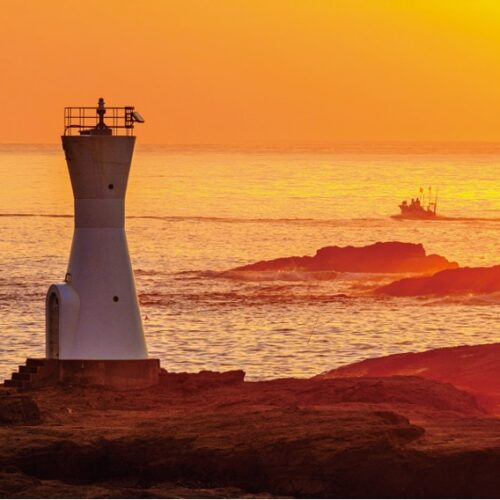 【絶景！】千葉県南房総市、朝焼けに包まれる灯台と行き交う漁船【ほっとphoto便り】
