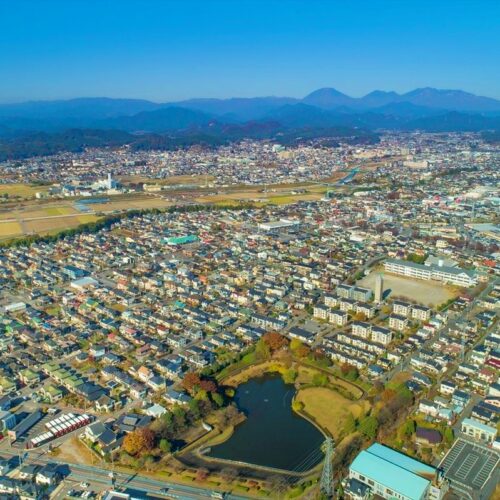 栃木県鹿沼市の上空から見た市街地