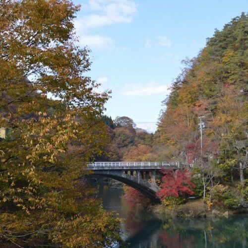 長野県長野市の久米路峡の紅葉