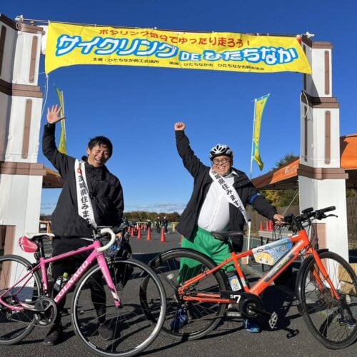 茨城県住みます芸人・オスペンギンの自転車イベントでの様子