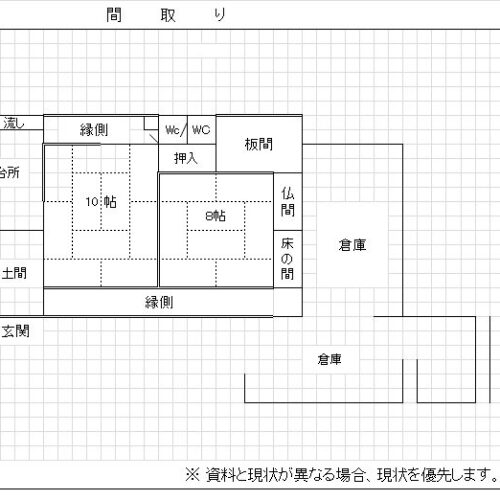 鹿児島県鹿屋市の物件の間取り図。畑、山林、倉庫付きの3Kです。