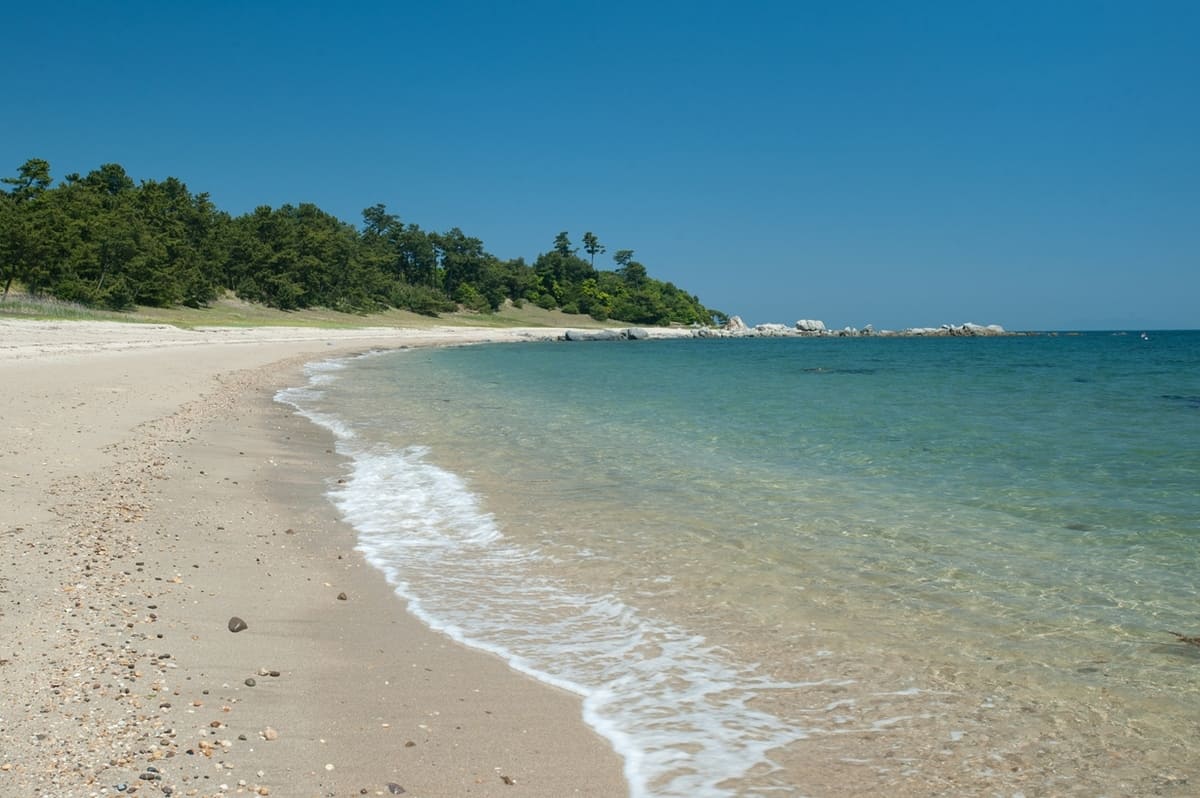江戸時代の哲学者・三浦梅園もその美しさを称えたとされる大分県国東市の黒津崎海岸。白砂青松と奇岩が織りなす風光明媚なビーチです。ユニークな形で人々から親しまれている奇岩「おしり岩」もあります。