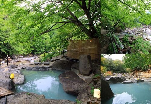 秘湯 滑川温泉 福島屋旅館の自然と一体となることが出来る岩の露天風呂。