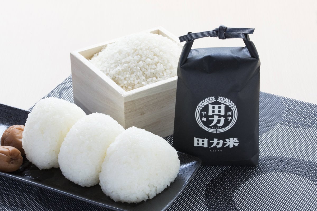 愛媛県西予市の田力米はみかんジュースの搾りかすを使用したボカシ肥料を利用した「みかん循環栽培」によっておいしく育ったお米です。
