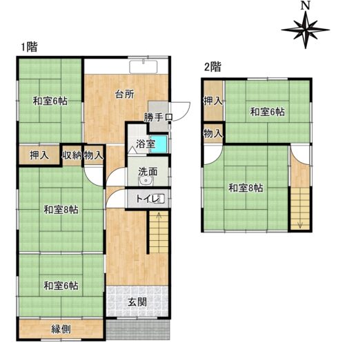 岩手県久慈市の物件間取り図です。2階建て5LDKです。