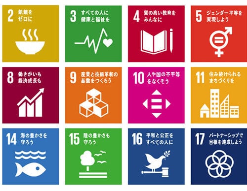 SDGsとは「持続可能な開発目標（Sustainable　Development　Goals）」のことです。社会が抱える問題を解決し、世界全体で2030年をめざして明るい未来を作るための17のゴールと169のターゲットで構成されています。2015年9月、ニューヨーク国連本部において193の加盟国の全会一致で採択された国際目標です。