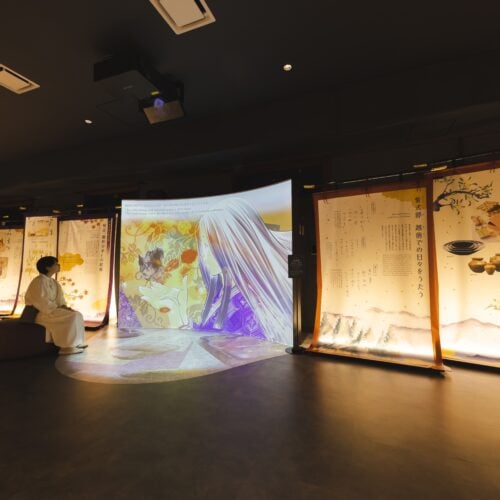 越前での暮らしや経験を原動力に、紫式部が源氏物語を描くまでを絵巻物風に解説したアニメーションムービーも上映されています。