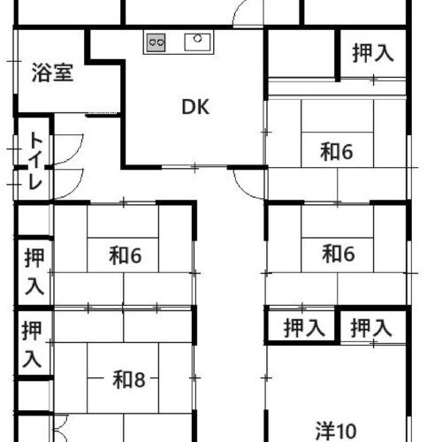 群馬県富岡市の物件の間取りは、平屋としては比較的部屋数が多い5DK。倉庫を併設しているので、趣味の道具が多い人に最適です。