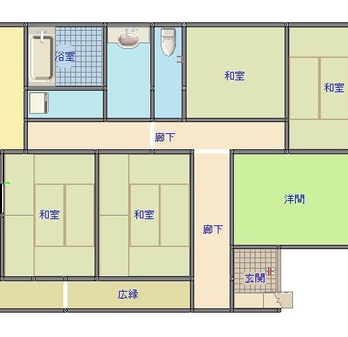 鹿児島県肝付町の物件の間取りはキッチンと2間の和室、2部屋の和室、洋室からなる5DKです。部屋数が多いので、ファミリーにもおすすめです。