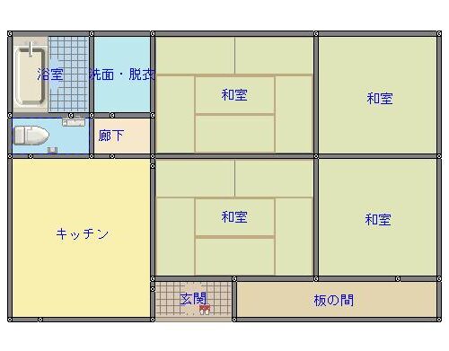 鹿児島県肝付町の物件の間取りです。木造平屋の4DKです。