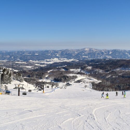 秋田県由利本荘市の鳥海高原矢島スキー場は、６つのコースがあり、最長1,300mのパノラマコースや、楽しさと安全性を追求したスノーパークなど、初級者から上級者まで楽しめることが魅力のスキー場です。フード付きの高速クワッドリフトがあり、快適な移動とスピーディな滑りを堪能できるとスキー上級者にも評判です。営業期間は12月から3月まで。