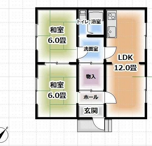 群馬県嬬恋村の物件の間取り図です。12帖のLDKと6帖の和室が2室からなる、3DKです。