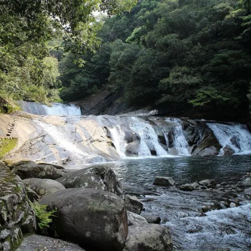 鹿児島県肝付町の人気スポット「轟の滝」は、荒瀬川の下流にある３段の滝です。夏の暑い日には、涼を求める親子連れで賑わいます。