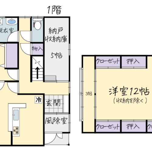 秋田県由利本荘市の物件の間取りは、広々とした2LDKです。状態もよく、すぐに生活をスタートすることができます。