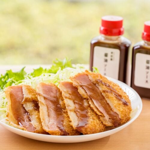 本荘ハムフライは、片手で美味しく食べられる秋田県由利本荘市のソウルフードです。揚げたてサックサクの県内産100％の豚肉に、地元の素材にこだわった特製「本荘造 醤油ソース」をかけて食します。