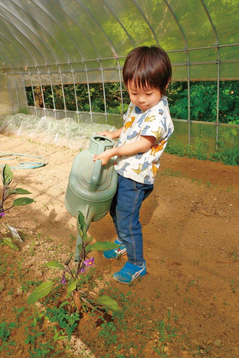 埼玉県横瀬町で山暮らしをしている新井さん家族。敷地の一角にはビニールハウスがあり野菜を栽培