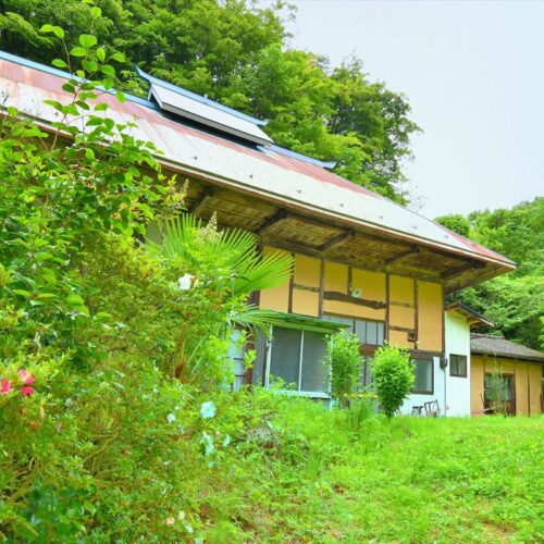 福島県川俣町の物件の外観。夏は周囲の樹々が元気です