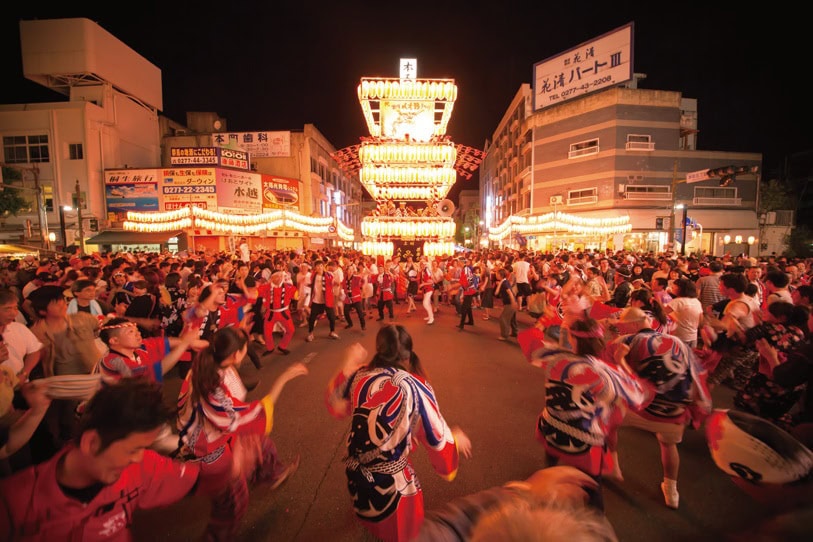 桐生八木節まつりは８月第一金・土・日。鉾や神輿の出る祇園祭、八木節などで市街地各所が盛り上がる／群馬県桐生市