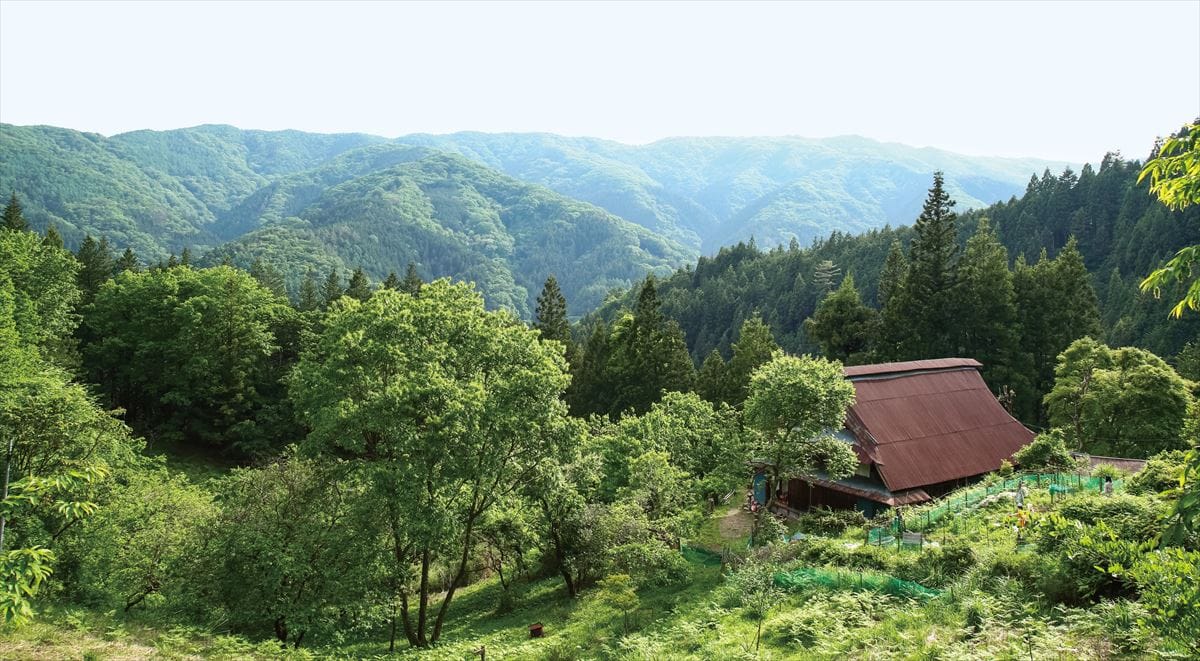 東京都檜原村。昔の街道である浅間尾根から望む萩原さんの古民家