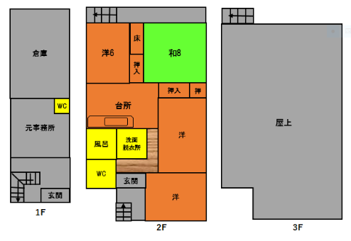 大分県杵築市の一等地に建つ中古物件の間取り