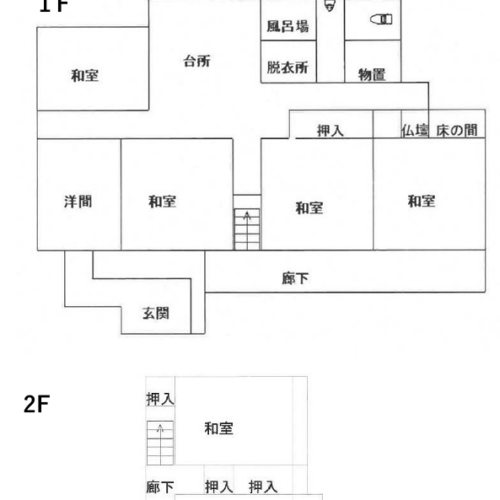 山形県大江町の物件の間取り図。部屋数も収納も十分。