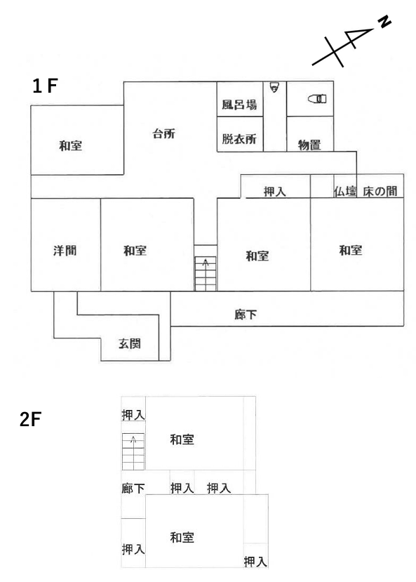 山形県大江町の物件の間取り図。部屋数も収納も十分。