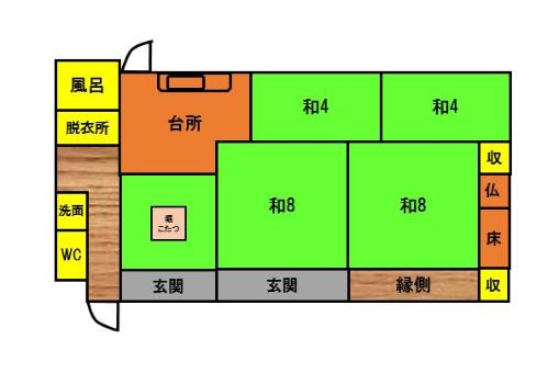 大分県杵築市の物件の間取り図。