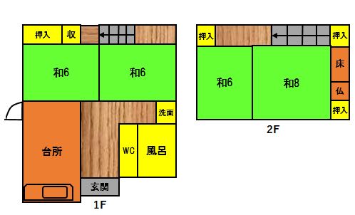 大分県杵築市の物件の間取り図。