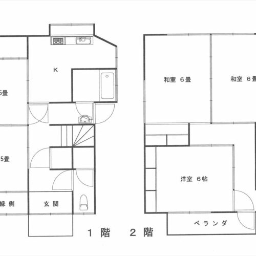 岡山県備前市の物件の間取り。5Kのほどよい広さ。