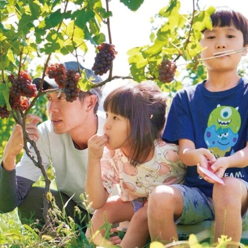 小学生の長男、保育園に通う長女と。家族は妻と両親、祖母を合わせて7人／秋田県由利本荘市