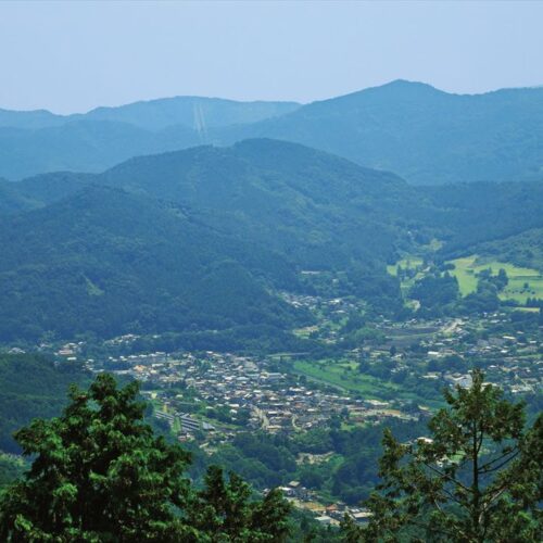 群馬県藤岡市の鬼石地域を桜山公園から望む