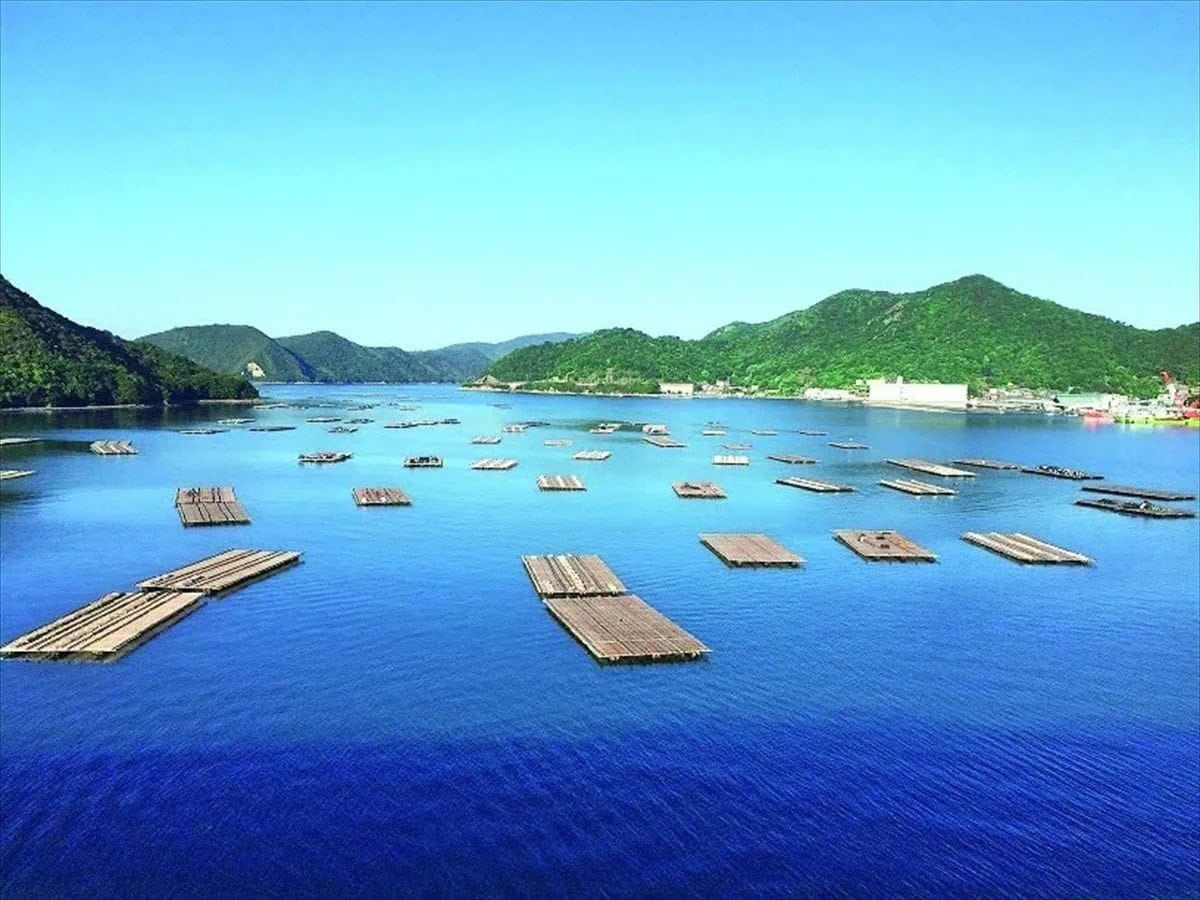 岡山県備前市の日生大橋から見た風景。