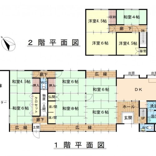三重県伊賀市の古民家物件の間取り図。