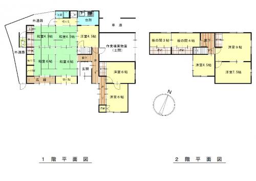 三重県伊賀市の古民家物件の間取り図。