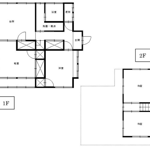 愛媛県西条市の古民家物件の間取り図。