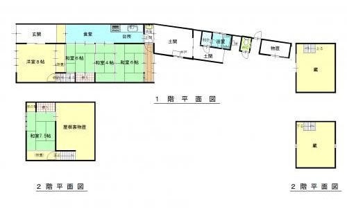 三重県伊賀市の古民家物件の間取り図。