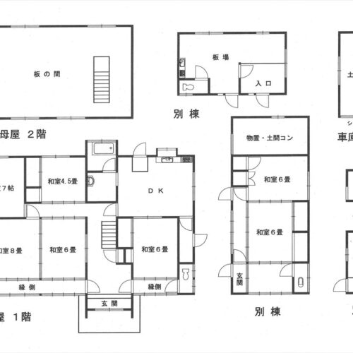 岡山県備前市の古民家物件の間取り図。