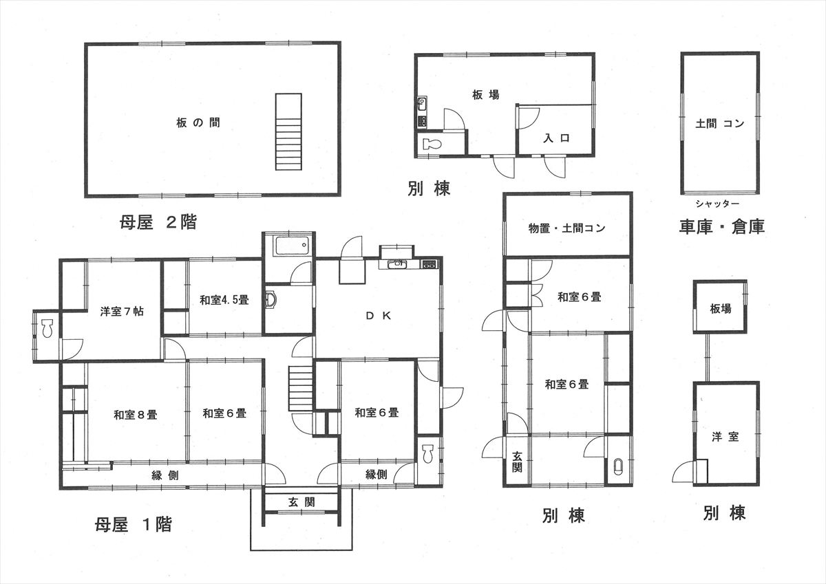 岡山県備前市の古民家物件の間取り図。