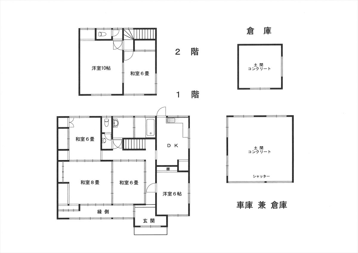 岡山県備前市の古民家物件の間取り図。