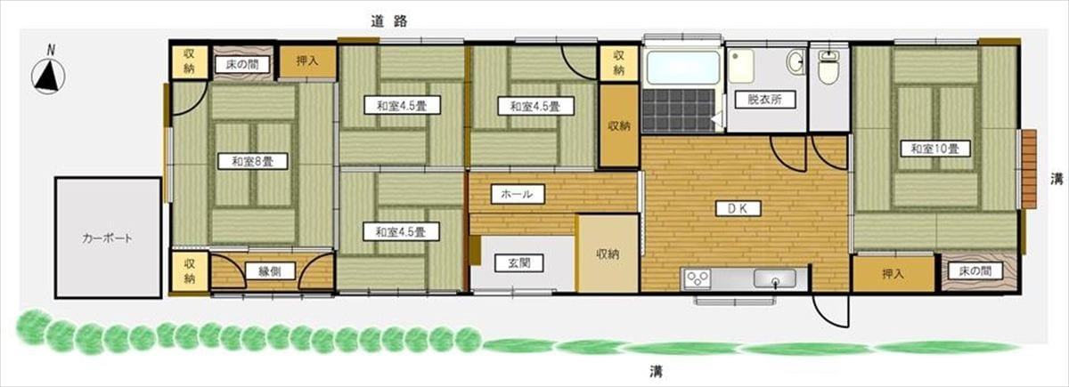愛媛県宇和島市の古民家物件の間取り図。