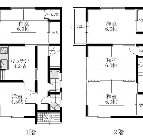 兵庫県洲本市の物件の間取り図。
