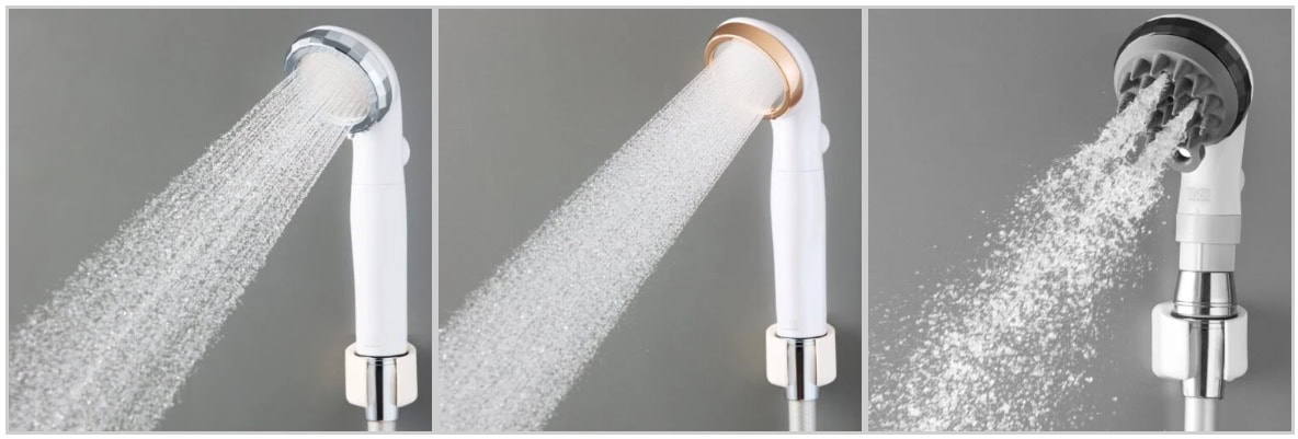 同じシャワー水流でも、勢いや密度、散水する面積などによって浴び心地は様々。保湿力、洗浄力など、得意とする作用も異なります。