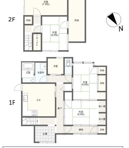 山口県萩市の物件の間取り図。