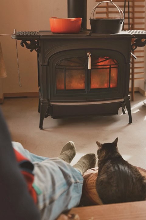 薪ストーブのある家には猫が似合う