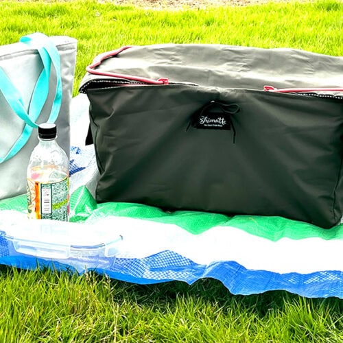 保冷機能付きレジカゴバッグ『Shimatteクールカゴバッグで芝生の上ピクニック