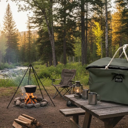 保冷機能付きレジカゴバッグ『Shimatteクールカゴバッグはキャンプシーンでも活躍する